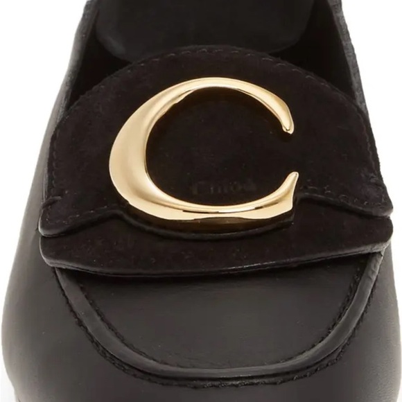 Chloe C Logo Convertible Suede Mule Nubuck Leather Loafers - Picture 3 of 12
